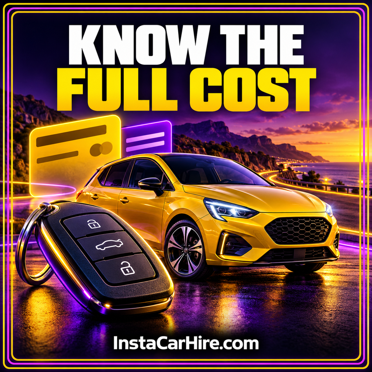 Rental car cost planning illustration covering quotes, deposits and protection questions