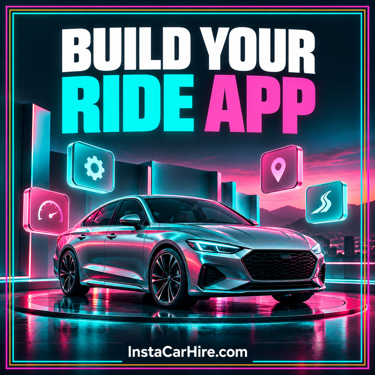 Concept illustration of a customisable car hire app with operator branding and planning tools
